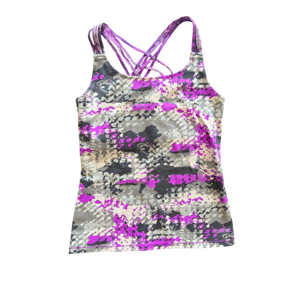 Calvin Klein Performance Womens XS Purple Camo Strappy Back Tank Top